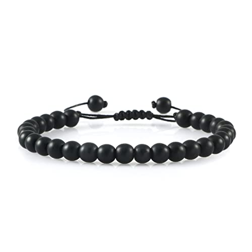 DIANN Perlenarmband handgefertigt 4 6 8mm Naturstein glänzend Schwarze Onyx-Perlen Armbänder und; Armreifen, verstellbare Größe, Obsidian-Handgelenkschmuck, 6 mm, klein, matt von DIANN