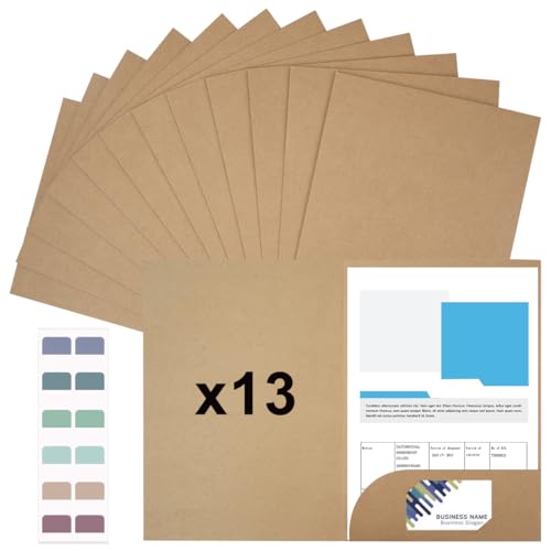 13PCS Dokumentenmappe A4 Kraftpapier, Präsentationsmappe Papier Ordner with Sticker, Ordner Büro Projektmappen für Dokumente Besprechungen Zuhause Schule von DIBALIYI