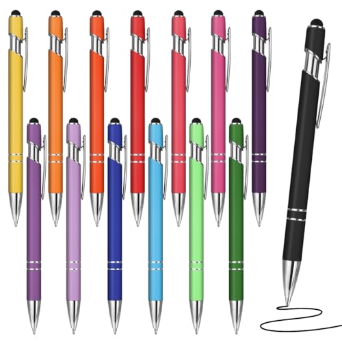 DIBALIYI 14PCS Metalle Kugelschreiber, 2-In-1 Touchscreen Einziehbare Gel Stifte mit Nachfüllung, 1 mm Handschrift Stifte Set für Die Tägliche Arbeit Journaling Schule (14PCS Runde Kopf Dick) von DIBALIYI