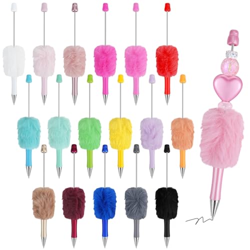 DIBALIYI 18 Pcs Fluffy Perlenfähig Gel Pens, Cute Einziehbare Gelstifte, Colorful Gelschreiber Schwarz Tinte, DIY Einziehbare Gel Kugelschreiber mit Plüschperlen für Tagbuchschreiben Schule Büro von DIBALIYI