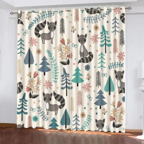 DICOIN Gardinen Kinderzimmer Mädchen Junge Motiv Waldtier Fuchs Vorhang Blickdicht Ösen 2Er Set-140X120Cm(Hxb)/140X60Cm*2 -Isolierung Vorhang Polyester Blickdicht,A21 von DICOIN