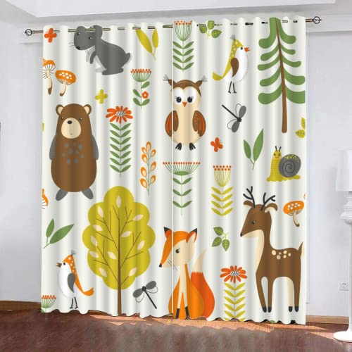 DICOIN Gardinen Kinderzimmer Mädchen Junge Motiv Waldtiere Vorhang Blickdicht Ösen 2Er Set-160X140Cm(Hxb)/160X70Cm*2 -Isolierung Vorhang Polyester Blickdicht,A29 von DICOIN