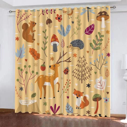 DICOIN Gardinen Kinderzimmer Mädchen Junge Motiv Waldtiere Vorhang Blickdicht Ösen 2Er Set-175X280Cm(Hxb)/175X140Cm*2 -Isolierung Vorhang Polyester Blickdicht,B34 von DICOIN