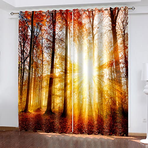 DICOINB Vorhang Blickdicht Ösen Motiv Wald,3D Moderne Gardinen Isolierung Blickdicht 2Er Set Kurz Für Wohnzimmer Schlafzimmer Kinderzimmer,160X200Cm(Hxb)/160X100Cm*2,A12 von DICOINB