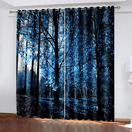 DICOINB Vorhang Blickdicht Ösen Motiv Wald,3D Moderne Gardinen Isolierung Blickdicht 2Er Set Kurz Für Wohnzimmer Schlafzimmer Kinderzimmer,160X200Cm(Hxb)/160X100Cm*2,A15 von DICOINB