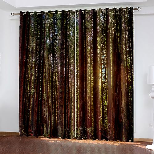 DICOINB Vorhang Blickdicht Ösen Motiv Wald,3D Moderne Gardinen Isolierung Blickdicht 2Er Set Kurz Für Wohnzimmer Schlafzimmer Kinderzimmer,160X200Cm(Hxb)/160X100Cm*2,A17 von DICOINB