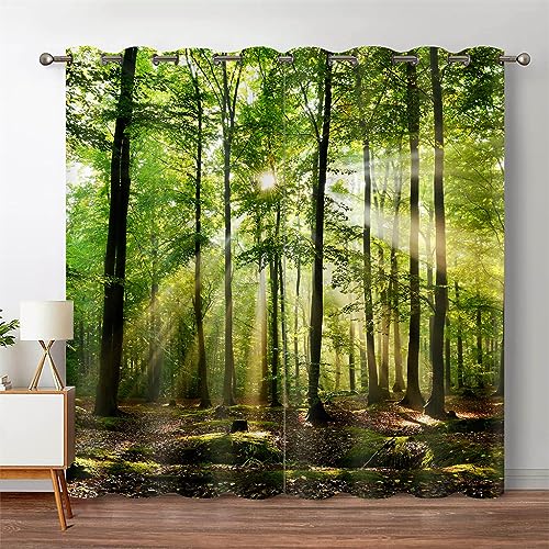 DICOINB Vorhang Blickdicht Ösen Motiv Wald,3D Moderne Gardinen Isolierung Blickdicht 2Er Set Kurz Für Wohnzimmer Schlafzimmer Kinderzimmer,200X280Cm(Hxb)/200X140Cm*2,A4 von DICOINB