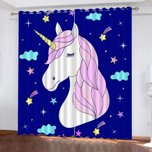 Gardinen Kinderzimmer Mädchen Blickdicht Mit Einhorn Pferd Motiv,Vorhang Blickdicht Ösen 2Er Set 140X175Cm Vorhänge Für Mädchenzimmer Kurz 2 Stück,A30 von DICOINB