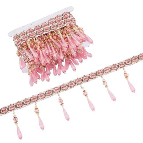 DICOSMETIC 1.1" x 6.56 Yards Braid Hanging Beads Anhänger Quaste Pink Polyester Fransenbesatz Perlen Quaste Anhänger Perlenbandbesatz Für Vorhangdekoration Und Kostümaccessoires von DICOSMETIC