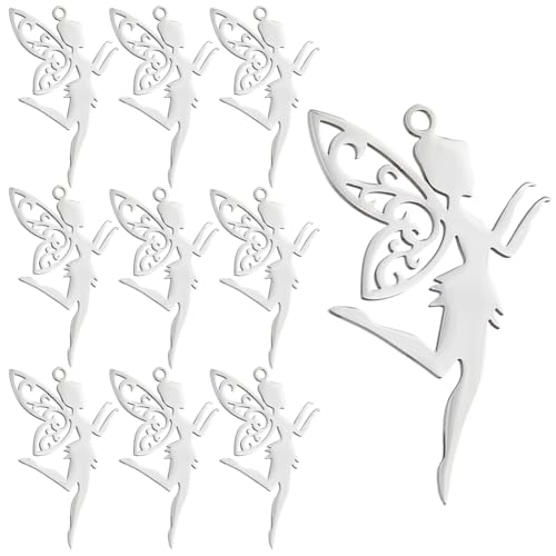 DICOSMETIC 10 Stück Edelstahl Fee Charms Blumenfeen Anhänger Silber Fee Engel Anhänger Feenmärchen Schmuck Anhänger Elfe Anhänger Für Die Schmuckherstellung, Bohrung: 1.8mm DICOSMETIC 10 Stück Edelstahl Fee Charms Blumenfeen Anhänger Silber Fee Engel Anhänger Feenmärchen Schmuck Anhänger Elfe Anhänger Für Die Schmuckherstellung, Bohrung: 1.8mm von DICOSMETIC