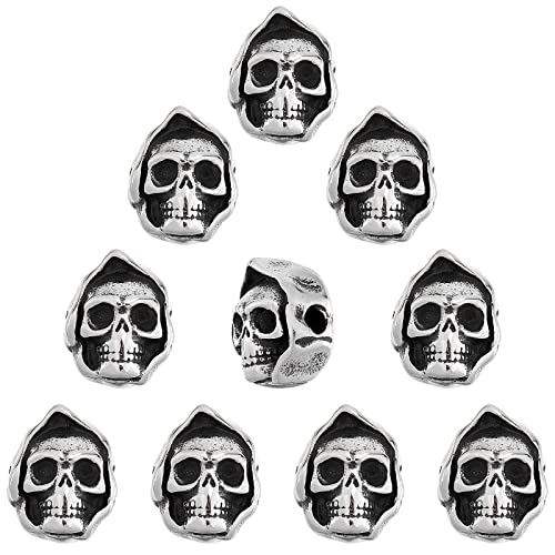 DICOSMETIC 10 Stück Totenkopf Abstandsperlen Aus Edelstahl Mit Halloween Motiven Lose Perlen Großes Loch Vintage Boho Totenkopf Metallperlen Zubehör Für Schmuckherstellung Bohrung: 2mm von DICOSMETIC