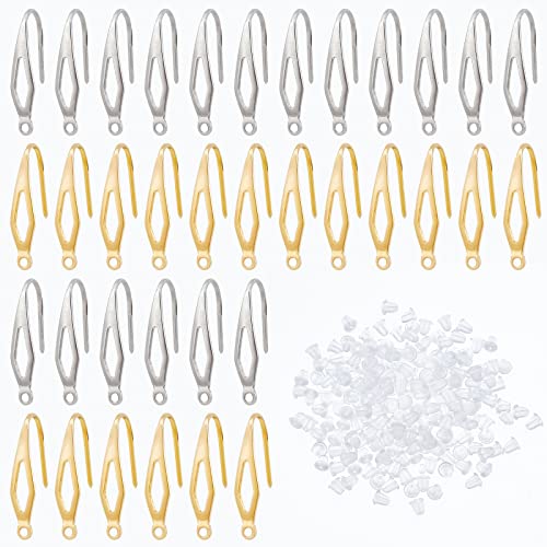 DICOSMETIC 100 Stück Edelstahl Ohrhaken Platin Golden Angelhaken Ohrringe 1.2 mm Loch Ohrhaken Schmuckzubehör Mit Ohrringe Rücken Stopper Für Die DIY Ohrring Schmuckherstellung von DICOSMETIC