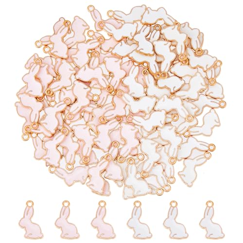 DICOSMETIC 100 Stück 2 Farben Osterhase Anhänger Emaille Hasen Anhänger Legierung Hase Osterhase Anhänger Hellgold Niedliche Tiere Thema Anhänger Für Osterbasteln Schmuckherstellung Bohrung: 1.5mm von DICOSMETIC