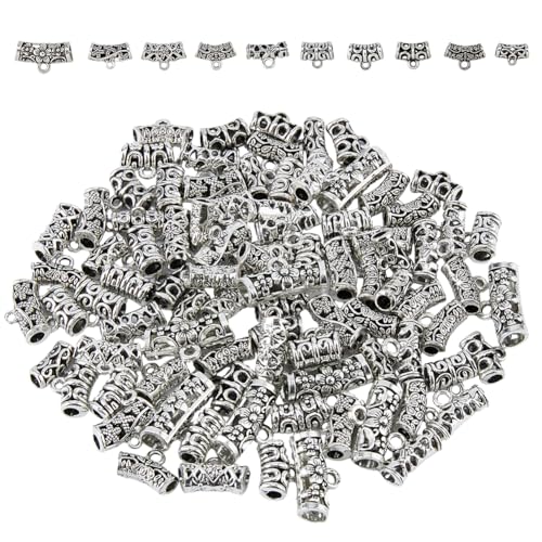 DICOSMETIC 100 Stück Abstandhalter Perlen 10 Stile Legierung Röhren Bügelperlen Antikes Silber Tibetische Ösenaufhänger Glieder Für Europäische Armbänder Schmuckherstellung, Bohrung: 1-2 mm von DICOSMETIC