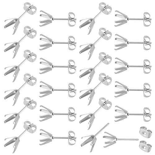 DICOSMETIC 100 Stück Edelstahl Ohrstecker Zubehör Krallen Stil Rohlinge Zackenohrring Fassungen Mit 100 Stück Ohrmuttern Ideal Für Die Herstellung von Ohrringschmuck Stift: 0.8mm von DICOSMETIC