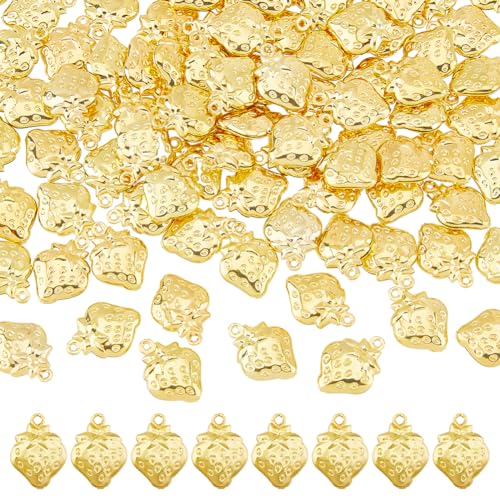 DICOSMETIC 100 Stück Erdbeer Charms 3D Goldene Frucht Charms Hawaii Charms Messing Erdbeer Charms Vintage Sommer Charms Für DIY Armbänder Halsketten Schmuckherstellung Bohrung: 1 mm von DICOSMETIC