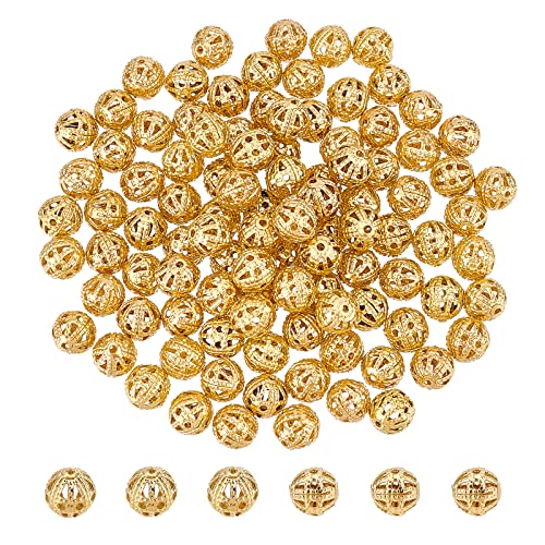 DICOSMETIC 100 Stück Filigrane Abstandsperlen Messing Lose Perlen 6mm Goldene Runde Perlen kleine Loch Perlen 1mm Metall Distanzkugel Perlen Für Armbänder Ohrringe Schmuckherstellung DIY von DICOSMETIC