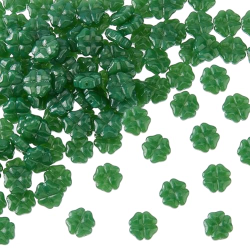 DICOSMETIC 100 Stück Glücksklee-Perlen, St. Patrick's Day, facettierte Glasperlen, Meeresgrün, Bastelperlen für Halsketten, Armbänder, Schmuckherstellung, Loch: 1 mm von DICOSMETIC