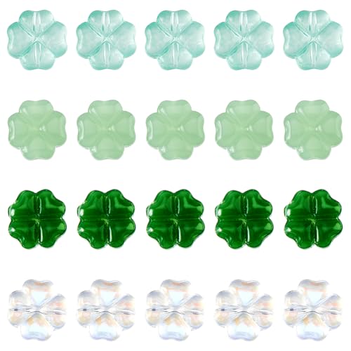 DICOSMETIC 100 Stück Glücksklee Perlen 4 Stile St. Patrick'S Day Perlen 10mm Facettierte Glasperlen Transparente Grüne Bastelperlen Für Halsketten Armbänder Schmuckherstellung Bohrung: 1mm von DICOSMETIC