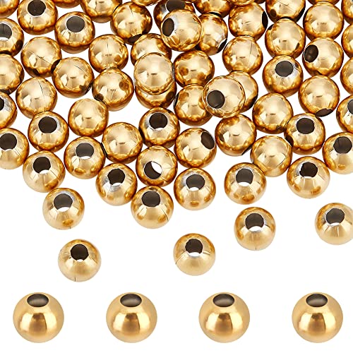 DICOSMETIC 100 Stück Glatte Runde Perlen Goldene Edelstahl Perlen 8mm Metallperlen Kleine Abstandsperlen Lose Kugel Perlen Für DIY Armband Halskette Ohrringe Schmuckherstellung, Bohrung: 3mm von DICOSMETIC