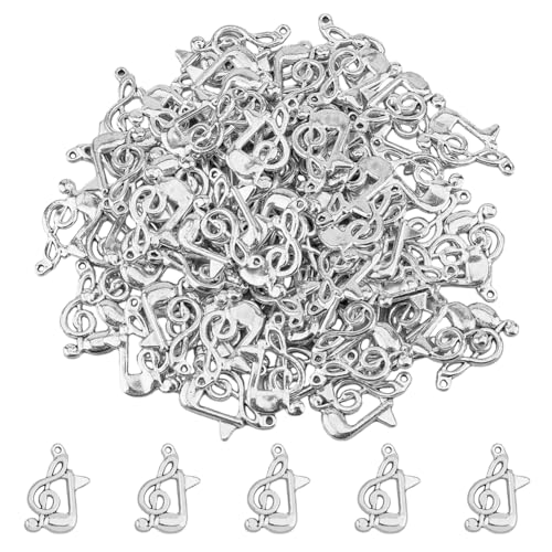 DICOSMETIC 100 Stück Musik Charms Vintage Stil Musiknoten Charms Antikes Silber Musiksymbol Anhänger Tibetischer Stil Legierungsanhänger Für Die DIY Schmuckherstellung, Bohrung: 1mm von DICOSMETIC