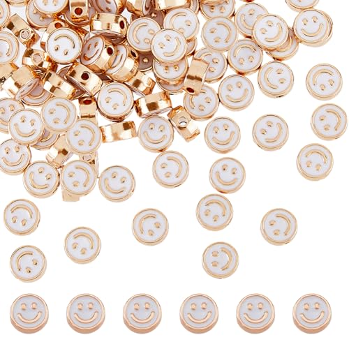 DICOSMETIC 100 Stück Smile Face Perlen 8 mm Happy Face Perlen Legierung Emaille Spacer Perlen Flache Rückseite Rund lächelndes Gesicht Lose Perlen für DIY Handwerk Armband Ohrring Halskette von DICOSMETIC