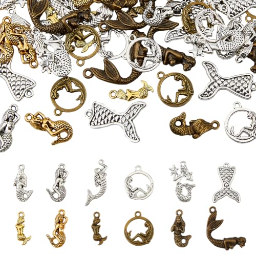 DICOSMETIC 120 Stück 12 Stile Legierung Meerjungfrau Anhänger Little Priness Meerjungfrau Charms Antiksilber Meeresleben Charms Ozean Sealife Charms Für DIY Armbänder Schmuckherstellung von DICOSMETIC