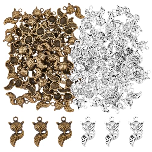 DICOSMETIC 120 Stück 2 Farben Tier Charms Fuchs Charms Tibetische Legierung Anhänger Bulk Schutz Glücksbringer Antik Bronze Silber Charms Für DIY Armband Schmuckherstellung Bohrung: 2mm von DICOSMETIC