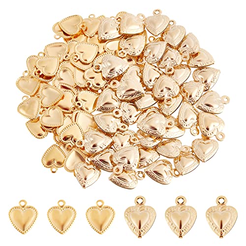 DICOSMETIC 120 Stück 2 Stile Goldene Herz Charme 304 Edelstahl Kleine Liebesanhänger Puffed Heart Charme Kleines Loch Dreidimensionale Anhänger Für Halsketten Armband Schmuckherstellung von DICOSMETIC