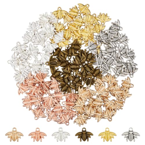 DICOSMETIC 120 Stück 6 Farben Legierung Biene Charms Anhänger Honigbienen Tibetisches Silber Charms Bee Charms Für DIY Halskette Armband Schmuckherstellung, Bohrung: 2~2.4 mm von DICOSMETIC