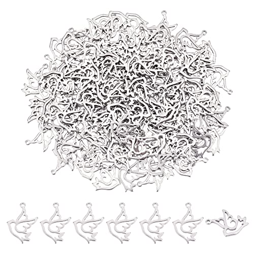 DICOSMETIC 120 Stück Edelstahl Vogel Anhänger Hohl Taube Anhänger Hohler Rahmen Anhänger Niedliche Tiere Anhänger Sterlingsilber Für Halskette Armbänder Ohrringe Bastelbedarf, Bohrung: 0.9mm von DICOSMETIC