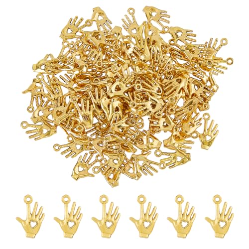 DICOSMETIC 120 Stück Hand Herzanhänger Antike Goldene Anhänger Vintage Handanhänger Tibetische Legierungsanhänger Für DIY Armbänder Schmuckherstellung Valentinstag, Bohrung: 1.6mm von DICOSMETIC