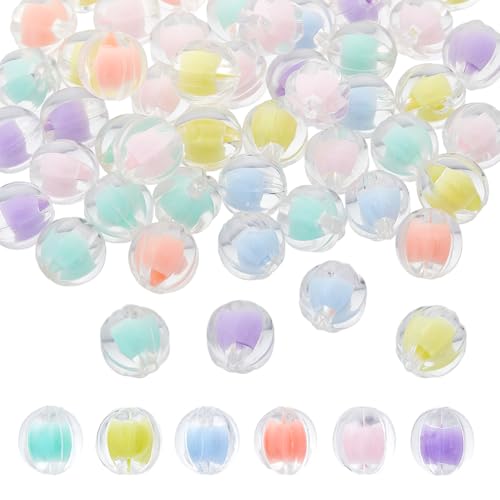 DICOSMETIC 120 Stück Macaron Farben Acrylperlen Transparente Kürbisperlen Glänzende Bonbonperlen Niedliche Kawaii Perlen 11mm Verlaufperlen Zum Schmuckherstellen (6 Farben) von DICOSMETIC