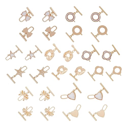 DICOSMETIC 14 Sets 7 Stile T Steg Schmuckverschlüsse 18k vergoldet Knebelverschlüsse Ringverbinder Stern Rundes Herz Armbandverschluss Messing OT Verschlüsse Für Die Schmuckherstellung von DICOSMETIC