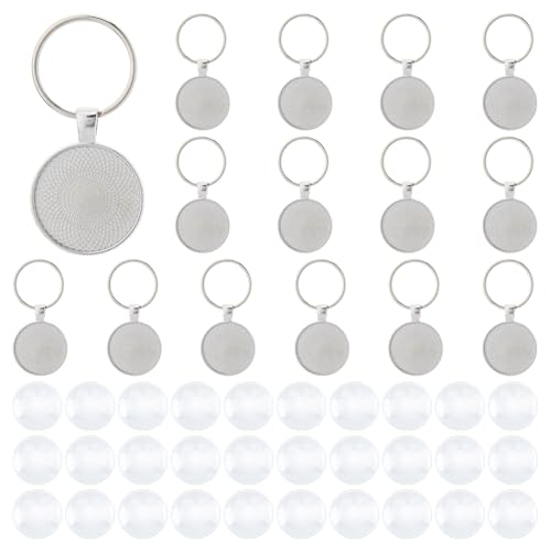 DICOSMETIC 15 Sets Aus Legierung Cabochon Schlüsselanhänger Rohlingen Runden Doppelgesicht Fassungen Mit Eisenringen Und Glas Cabochons Für Fotoharz Personalisierte Bastelarbeiten von DICOSMETIC