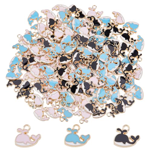 DICOSMETIC 150 Stück Emaille Fisch Charms Ozean Wal Charms Hellgoldene Legierungs Charms Blau Rosa Schwarz Niedliche Meerestier Charms Für Schmuckherstellung DIY Handwerk, Bohrung: 1.8mm von DICOSMETIC