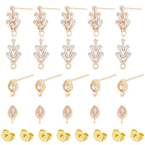 DICOSMETIC 16 Stück 2 Stile 18K Vergoldetes Gold OhrsteckerMessing Zirkonia Ohrringe Blatt Tropfen Zirkonia Ohrstecker Ohrringe Selber Machen Set Mit Ohrmuttern Für DIY Ohrring Schmuckherstellung von DICOSMETIC