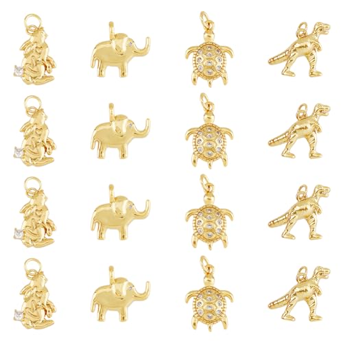 DICOSMETIC 16 Stück 4 Stile Tier Charms 18k vergoldet Schildkröten Charms 3D Elefant Kaninchen Charms Messing Anhänger Mit Offenem Biegering Für Die Schmuckherstellung Bohrung: 3.2 mm von DICOSMETIC