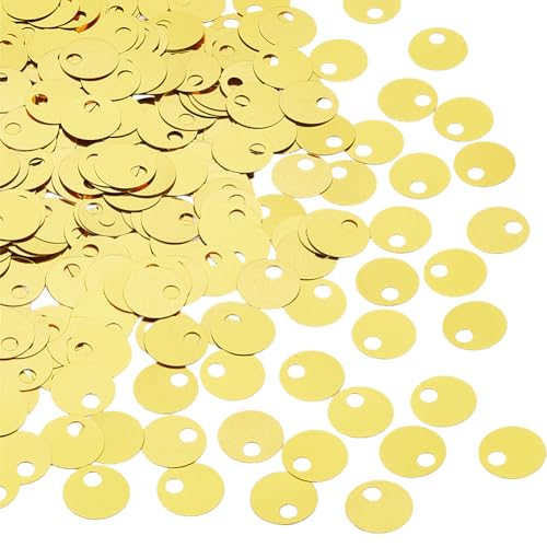 DICOSMETIC 1600 Stück Lose Pailletten Flache Runde Pailetten Großpackung 19mm PVC Pailletten Stickerei Handwerks Pailletten Gold Glitzer Für Kleidung Schuhe Kleid DIY Nähen von DICOSMETIC