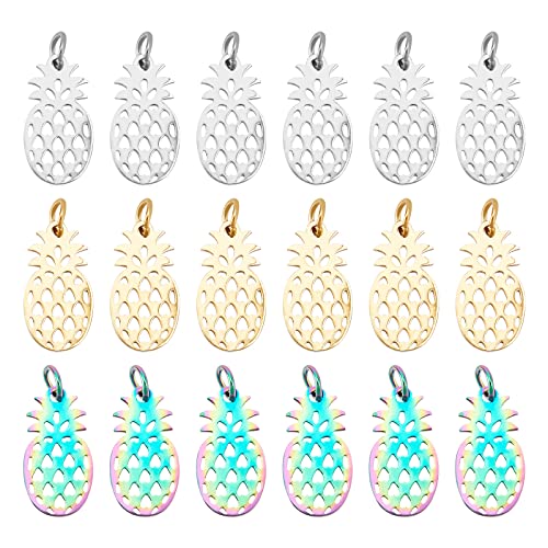 DICOSMETIC 18 Stück 3 Farben Ananas Anhänger Edelstahl Anhänger Gold Schmuck Anhänger Tropische Früchte Anhänger Mit Biegering Für Halsketten Armband Schmuckherstellung Bohrung: 3mm von DICOSMETIC