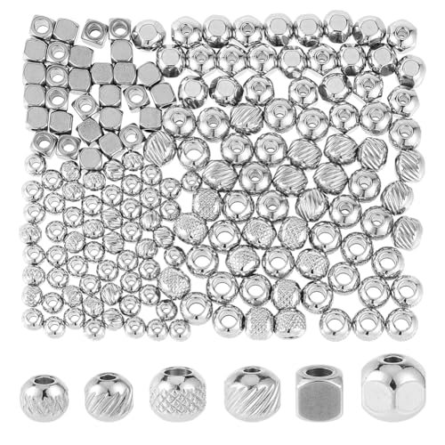 DICOSMETIC 180 Stück 2 Größen Runde Abstandsperlen Aus Edelstahl Eurapean Perlen Rondelle Würfel Metallperlen Kleine Lose Perlen Für DIY Schmuckherstellung Kunsthandwerk, Bohrung: 1.2-2.8mm von DICOSMETIC