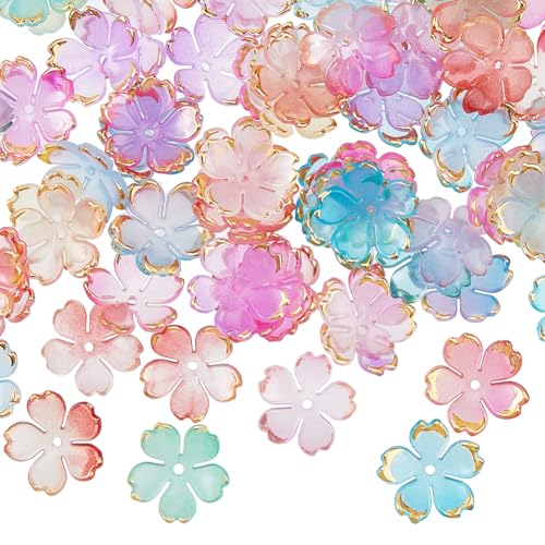 DICOSMETIC 180 Stück Blumen-Charms, 18 mm, 6 Farben, Acryl-Blumen-Perlenkappen, 5-Petal-Blumen-Anhänger für Halsketten, Armbänder, Schmuckherstellung, Loch: 1,2 mm von DICOSMETIC