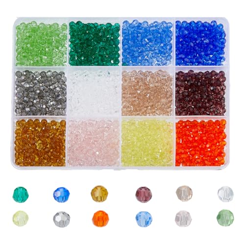 DICOSMETIC 1800 Stück 12 Farben Facettierte Glasperlen Mehrfarbig Transparente Kristallperlen Set 4 mm Rondelle Lose Perlen Für DIY Schmuckherstellung Bohrung: 1 mm von DICOSMETIC