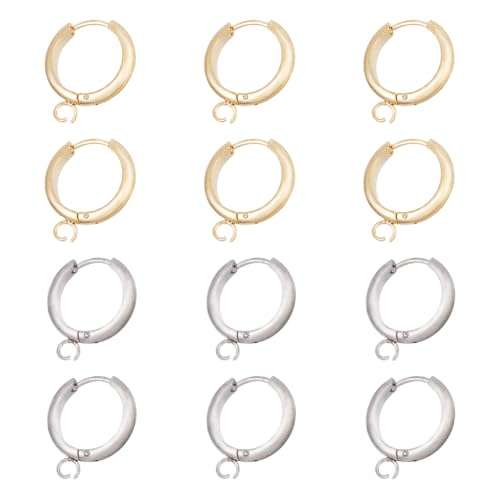 DICOSMETIC 2 Farben 12 Stück Huggie Hoop Ohrring Haken Edelstahl Runde Hoop Huggie Ohrring 16mm Lever Back Ohrring Haken Mit Schlaufe Für Ohrring Schmuckherstellung Bohrung: 2.5mm von DICOSMETIC