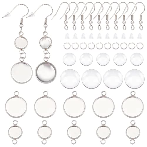 DICOSMETIC 20 Stück Cabochon Ohrring Kit Ohrring Tabletts Runde Edelstahl Cabochon Ohrring DIY Ohrring Rohlinge Cabochon Für Die Herstellung von Ohrringen Und Schmuck Machen von DICOSMETIC