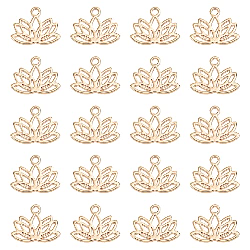 DICOSMETIC 20 Stück Lotusblume Anhänger Edelstahl Anhänger Goldene Yoga Lotus Charme Hohle Baumelnde Charms Für Halsketten Armband Ohrring Schmuckherstellung DIY Handwerk, Bohrung: 1 mm von DICOSMETIC