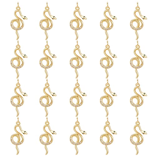 DICOSMETIC 20 Stück Schlangen-Anhänger Messing Tier Anhänger Micro Pave Cubic Zirkonia Schlangenanhänger Goldene Anhänger Mit Biegering Dangle Charm Supplies Für DIY Schmuckherstellung, Bohrung: 3mm von DICOSMETIC