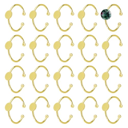 DICOSMETIC 20 Stück Verstellbarer Blanko Ring Goldene Pad Ring Basis Halbrunde Cabochon Ring Brass Lünettenringe Offener Manschette Ring Finger Ring Einstellungs Für Die Herstellung von DIY Ringen von DICOSMETIC