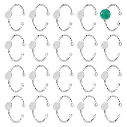 DICOSMETIC 20 Stück Verstellbarer Blankring Platin Pad Ringbasis Halbrunde Cabochon Ring Messing Lünette Tabletts Ringe Offener Manschette Ring Finger Ring Einstellungen Für DIY Ringherstellung von DICOSMETIC