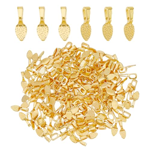 DICOSMETIC 200 Stück 15x5mm Kleine Anhänger Bails Aus Legierung Schmuck Bails Für Anhänger Löffel Bail Ohrring Anhänger Goldene Flache Halsketten Bails Für Schmuckherstellung Bohrung: 4.5x3mm von DICOSMETIC